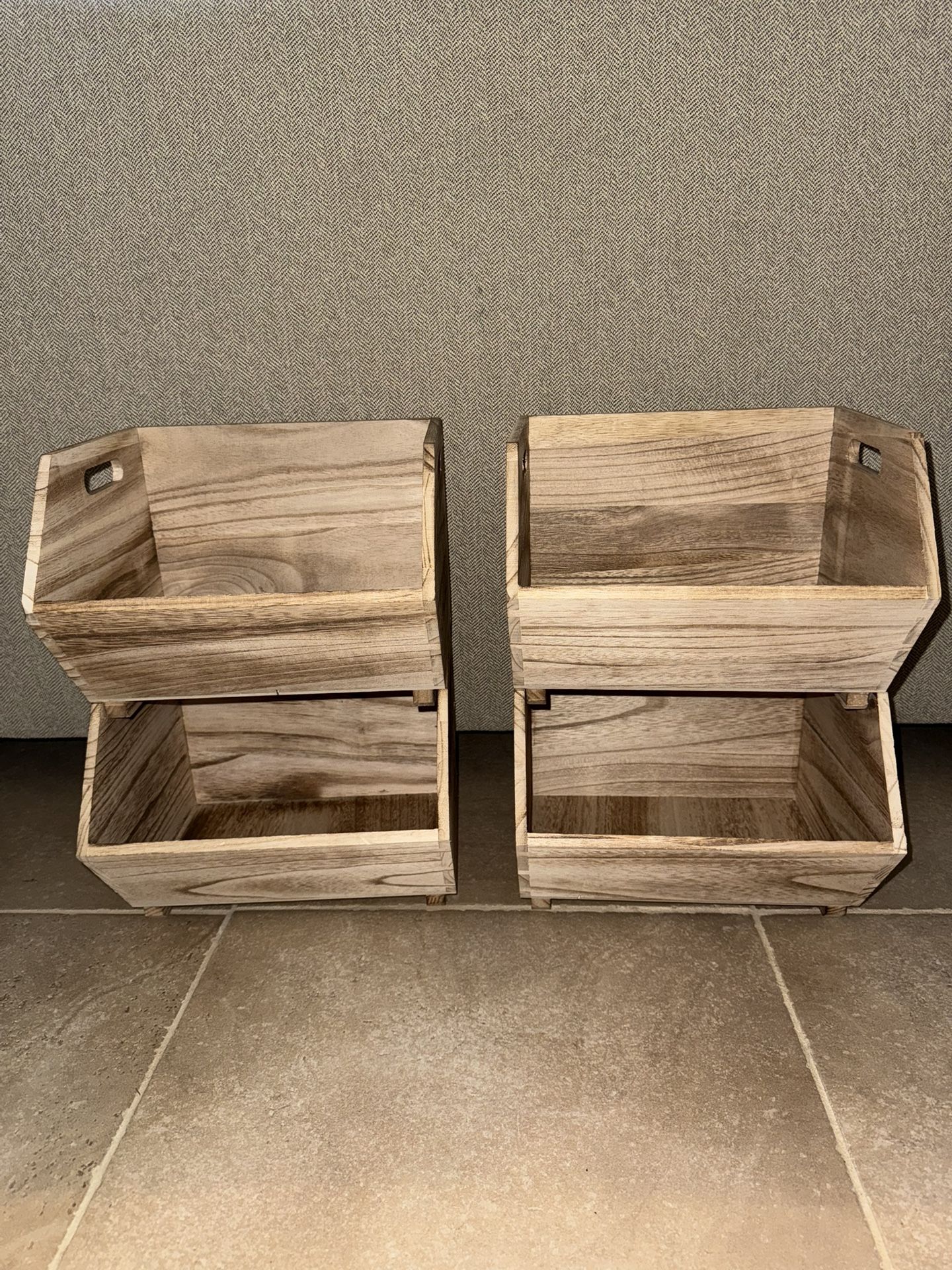 4 Stackable Wooden Storage Containers.