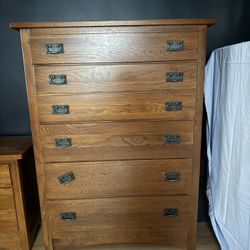 Tall Brown Wooden Dresser - Mission Style