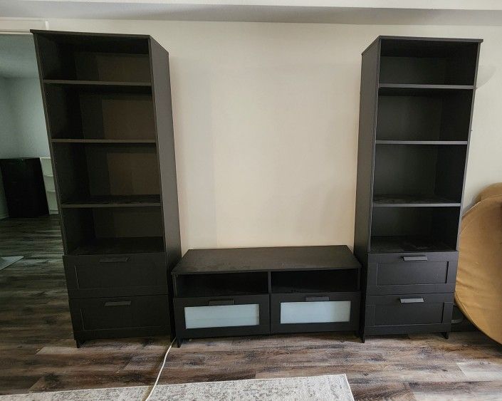 IKEA BRIMNES Bookshelves (2) + TV Console