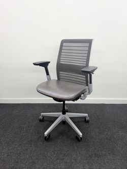 LIKE NEW STEELCASE THINK V2, SILVER FRAME, LEATHER SEAT, FULLY LOADED WITH LUMBAR SUPPORT! 