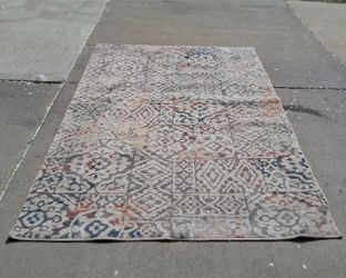🔥 DESIGNER VIBES: Distressed Boho-Chic Rug (Ivory/Rust/Blue) 🔥