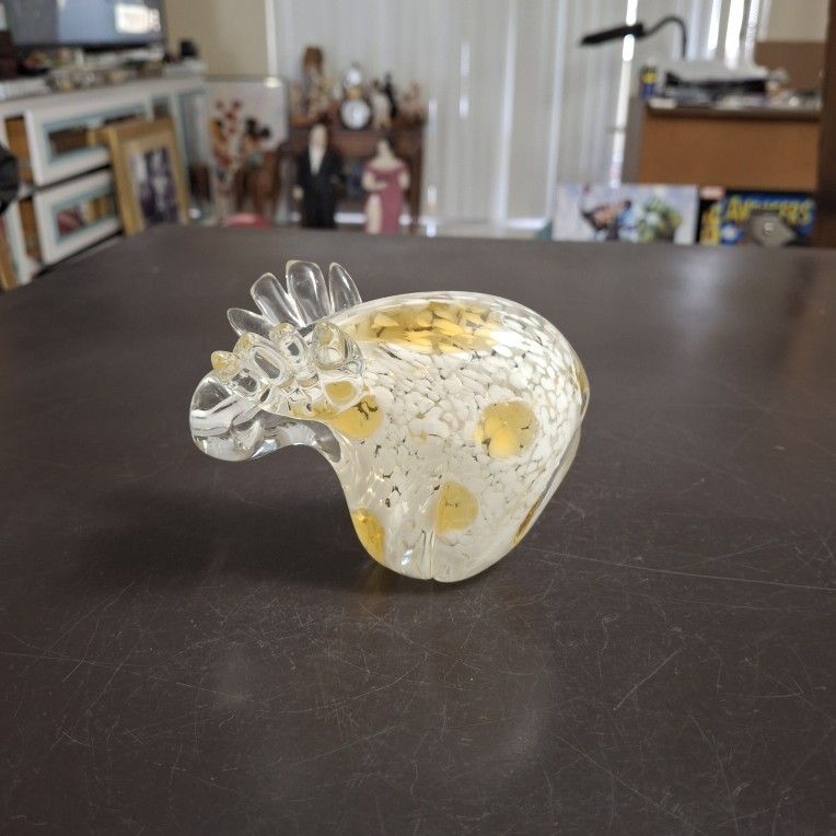 Hand Blown Art Glass Moose Paperweight In Beautiful White, Amber & Clear 3.25"Hx4.25"W