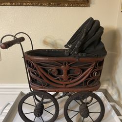 Antique Vintage Iron Wicker Wood Baby Doll Carriage Stroller
