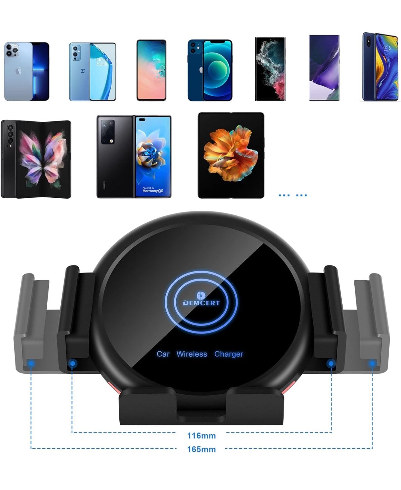 DEMCERT Support Portrait Unfold Charging for Z Fold 4 Car Mount, Wireless Car Charger Compatible for Apple iPhone iPad Samsung Galaxy Google Pixel
