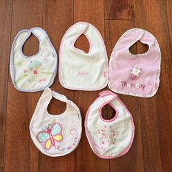 5 Baby Girl Bibs 