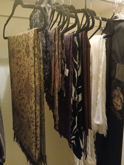10 fall winter scares. Cleaning and in really good condition. Some have never been worn. Please see description details