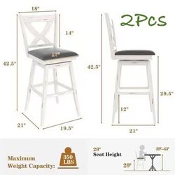 😀 2Pcs Swivel 29”Bar-Height Stools, High Back Swivel Bar Stools with Grey Faux Leather Upholstered Seat & Solid Wood Footrest, Counter Bar Chairs