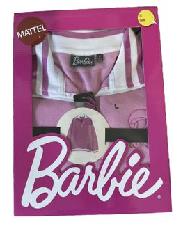 Barbie Mattel Fleece Zipper Sweater Pink Striped With Logo Size Lrg