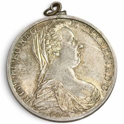 1780-SF Maria Theresa Thaler Silver Coin Pendant Sterling Silver Austria 0.7517 Oz