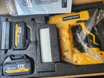 SILVEL 2" Cordless Electric Brad Nailer Stapler with 2 * 4.0Ah Battery, 1000pcs Nails, 18GA Staples, Adjustable Depth for Woodworking, Yellow