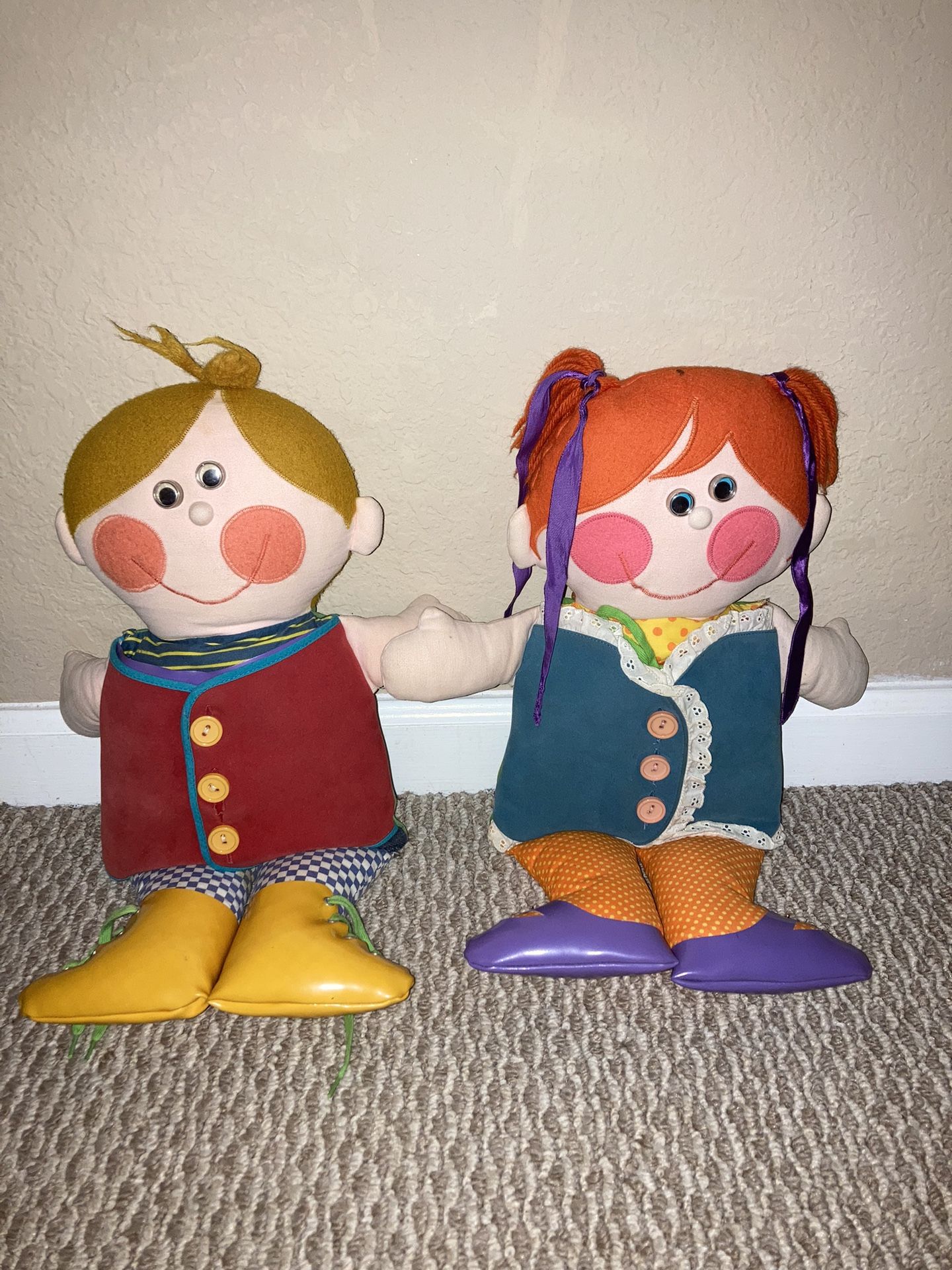 Pristine Condition! Collectible Vintage 1970 Playskool Large (approx. 19) Dapper Dan & Dressy Bessy Teaching Dress Up Dolls SET