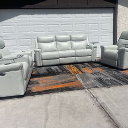 Leatherette Power Sofa Set Reclining Living Room Furniture 3 Pc Plush Couch Set 🚚 FREE Delivery 
