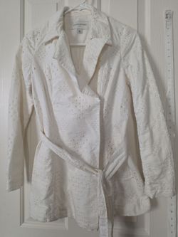 Banana Republic white eyelet blazer short trench jacket with a tie belt xs women's