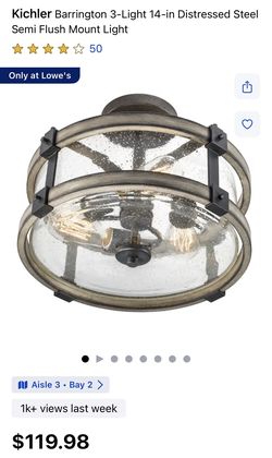 Kichler Barrington 3-Light 14-in Distressed Steel Semi Flush Mount Light