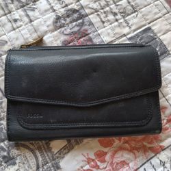 Vintage Fossil Black Genuine Leather Bi-Fold Organizer Wallet