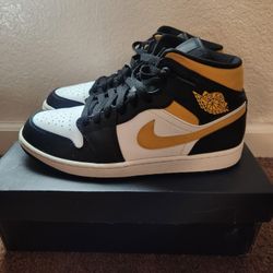 Jordan 1 Mid Pollen/ Gold And Black 