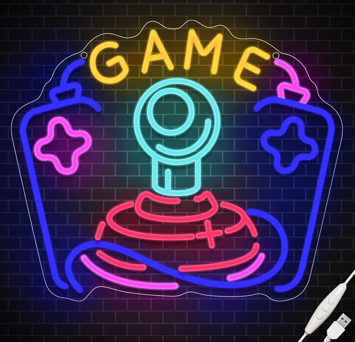 NEW Gamer Joystick Neon Sign, Wootfairy Led Neon Signs for Game Room Wall Decor, Dimmable Neon Light for Boys Room Decor, Colorful Light Up Signs for