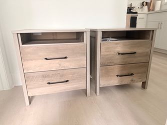 Light Wood Nightstand with Two Drawers