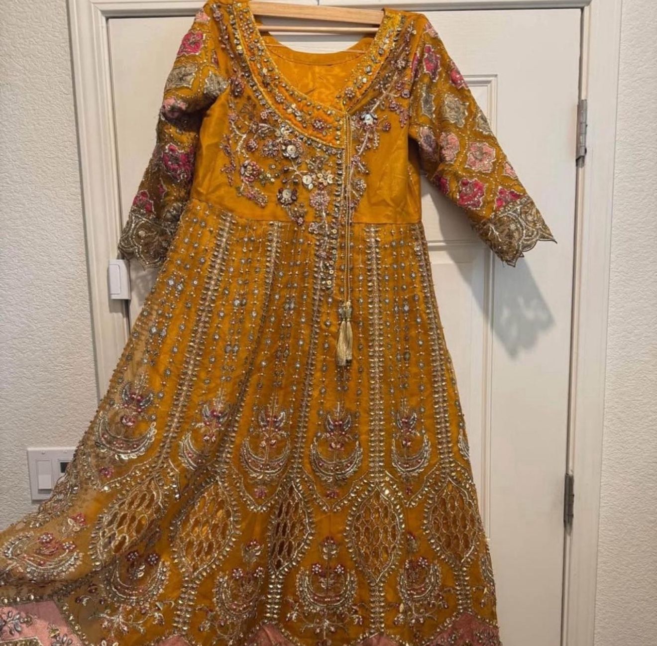 EID PAKISTANI BRIDAL GUEST WEDDING DRESS YELLOW MAXI SIZE LARGE EXTRA LARGE
