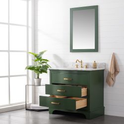 SUDIO Monroe 36 in. W x 22 in. D x 34 in. H Bath Vanity in Evergreen with White Marble Top with White Sink