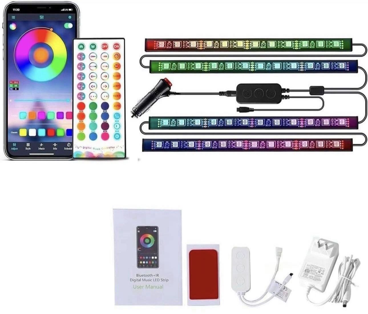 Strip Light for Car LED Interior - APP Control with Remote Music Sync Color Change RGB Under Dash Car Lighting with Charger 12V LED Lights