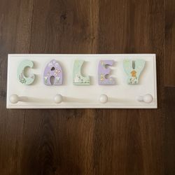 CALEY Personalized Coat Rack Handcrafted Wood 4 Peg Hooks