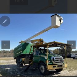 FOR SALE: 2015 FORD F-750 SUPER DUTY CHIPPER DUMP BUCKET TRUCK WITH TEREX HI-RANGER XT PRO 60 OVER-CENTER BOOM – 65’ WORKING HEIGHT CALL FRANKI 