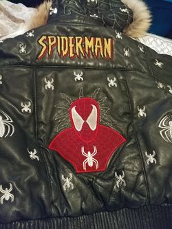 Kids large Spider-Man leather jacket with hood