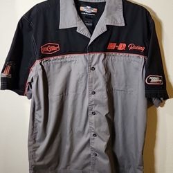 HARLEY-DAVIDSON SHIRT MEN'S LARGE BLACK GRAY RACING BUTTON UP EMBROIDERED SYN3