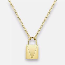 Stainless Steel Gold Plated Lock Pendant Necklace With Rolo Chain For Women