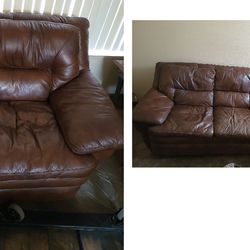 Brown Leather Sofa (3-seat) Matching Leather Armchair