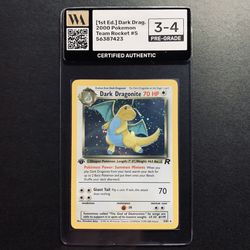 1st Edition Dark Dragonite Holo 5/82 Team Rocket Pokemon Card WAG Pregrade MP