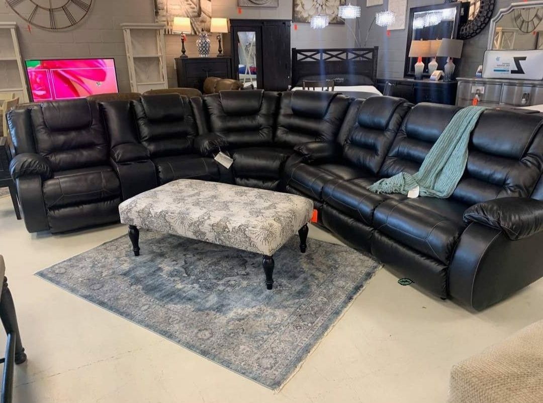 🧑‍🎄SPECIAL] Vacherie Black Reclining Sectional ⚽🏆⚽ For World Cup 2022