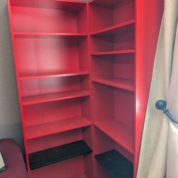 Red bookshelves