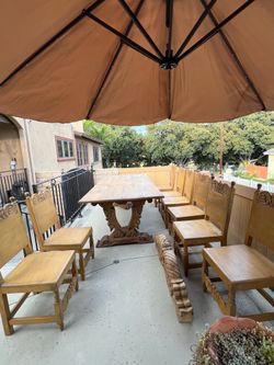 Large Wood Dining Table with Chairs Set