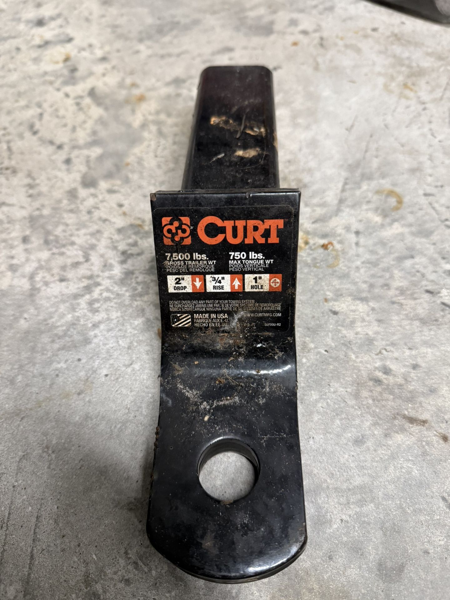 Curt Trailer Hitch 7500 lbs 2" Drop 3/4" Rise 1" Hole