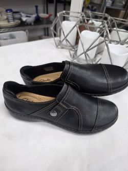 Clarks Black Leather Slip-On Shoes
