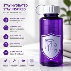 32 oz BPA-Free Plastic Water Bottle, Screw-On Lid, Carry Loop, Purple/White
