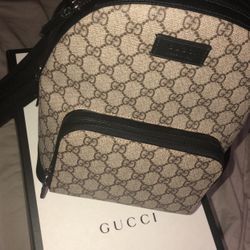 GUCCI GG Supreme Backpack Canvas Leather Small/Medium Black Brown Ebony Italy 631RF133