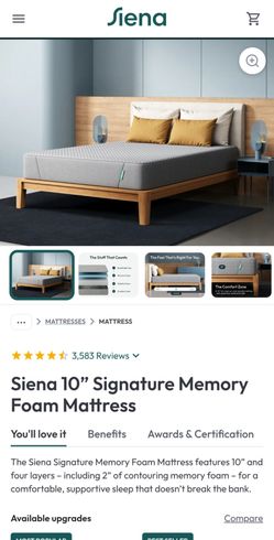 Queen Siena 10” Signature Memory Foam Mattress and  Sleepless bundle/ classic frame