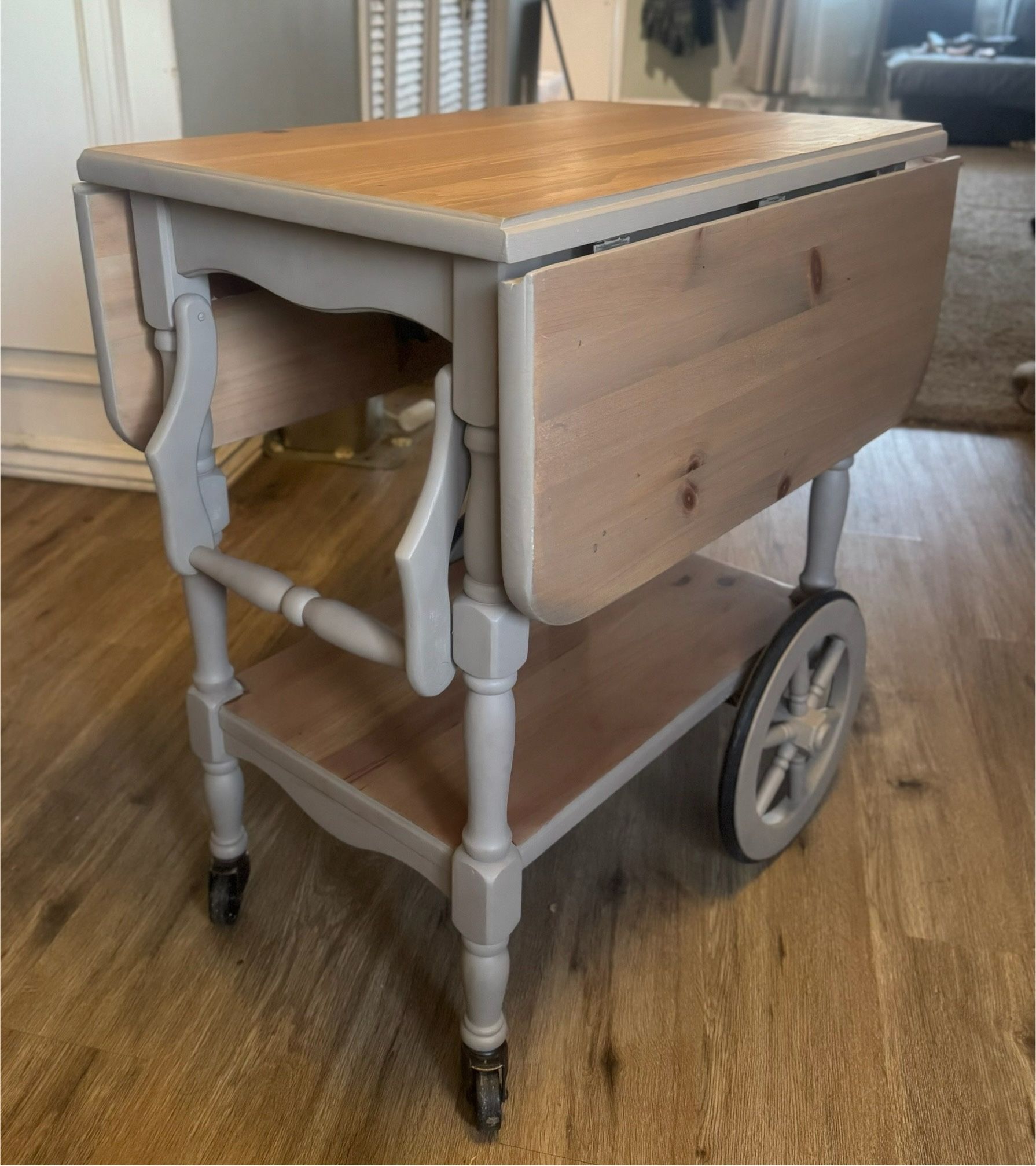 Beautifully Refinished Drop Leaf Tea Cart