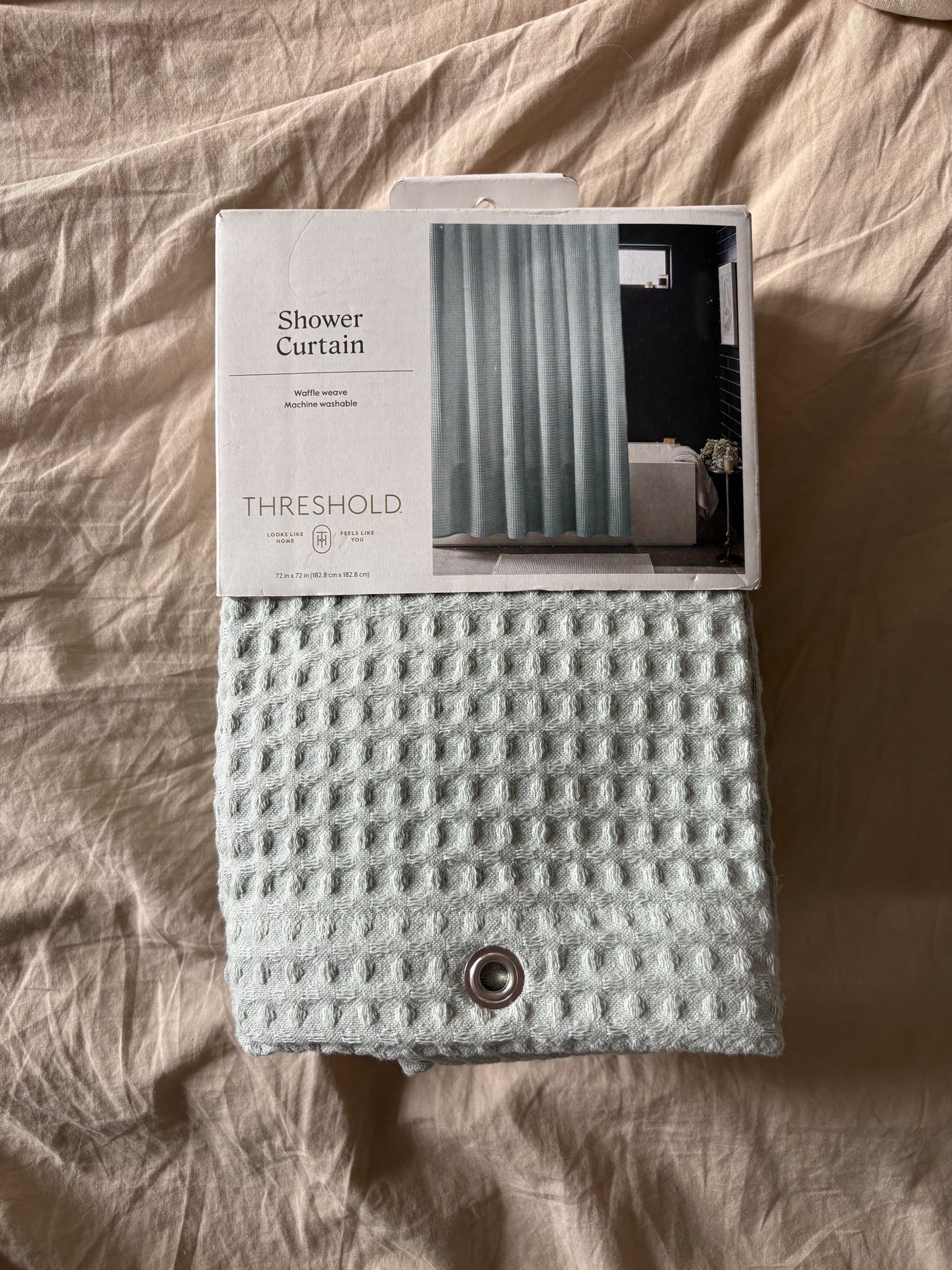 NEW Waffle Weave Shower Curtain - Threshold (Light Sage Green)