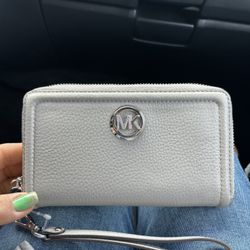 Grey Pebbles Leather New MK wallet Wristlet