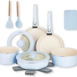 GOTHAM STEEL 18 Pc Removeable Handle Pots and Pans Set Non Stick, Kitchen Cookware Sets, Ceramic Cookware Set, Non Toxic, Nesting Camping Cookware, Ov