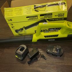 RYOBIONE+ 18V 90 MPH 200 CFM Cordless Battery Leaf Blower/Sweeper with 2.0 Ah Battery and Charger