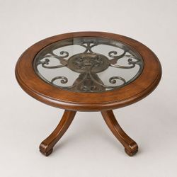 NY: Elegant Glass Top Coffee Table with Wrought Iron Detail