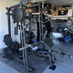 Vesta Fitness Smith Machine 2001 w/Bench Attachment | 230lb Bumpers Weights | 7ft Olympic Bar | Fitness | Gym Equipment | FREE DELIVERY 🚚 