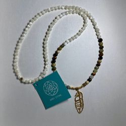 Beautiful 16” Statement Beaded Pendant Leaf Necklace by Bird + Stone