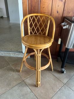 Vintage Rattan Wicker Bar Stool with Back