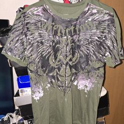 Affliction Green Graphic Men's Shirt, Y2K Size Large